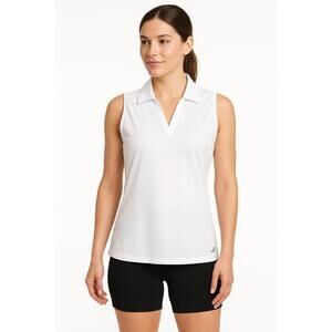 bcg White VNeck‎ Collared Lightweight Breathable Sleeveless Collared ShirtMedium